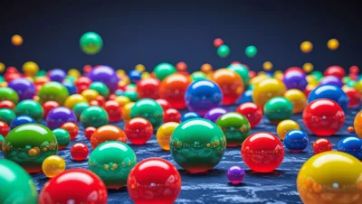 Colorful Glossy Spheres Scattered On Dark Surface