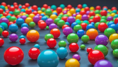 Colorful Glossy Spheres Scattered On Dark Surface