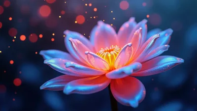 Glowing Pink Lotus Flower With Magical Bokeh Background