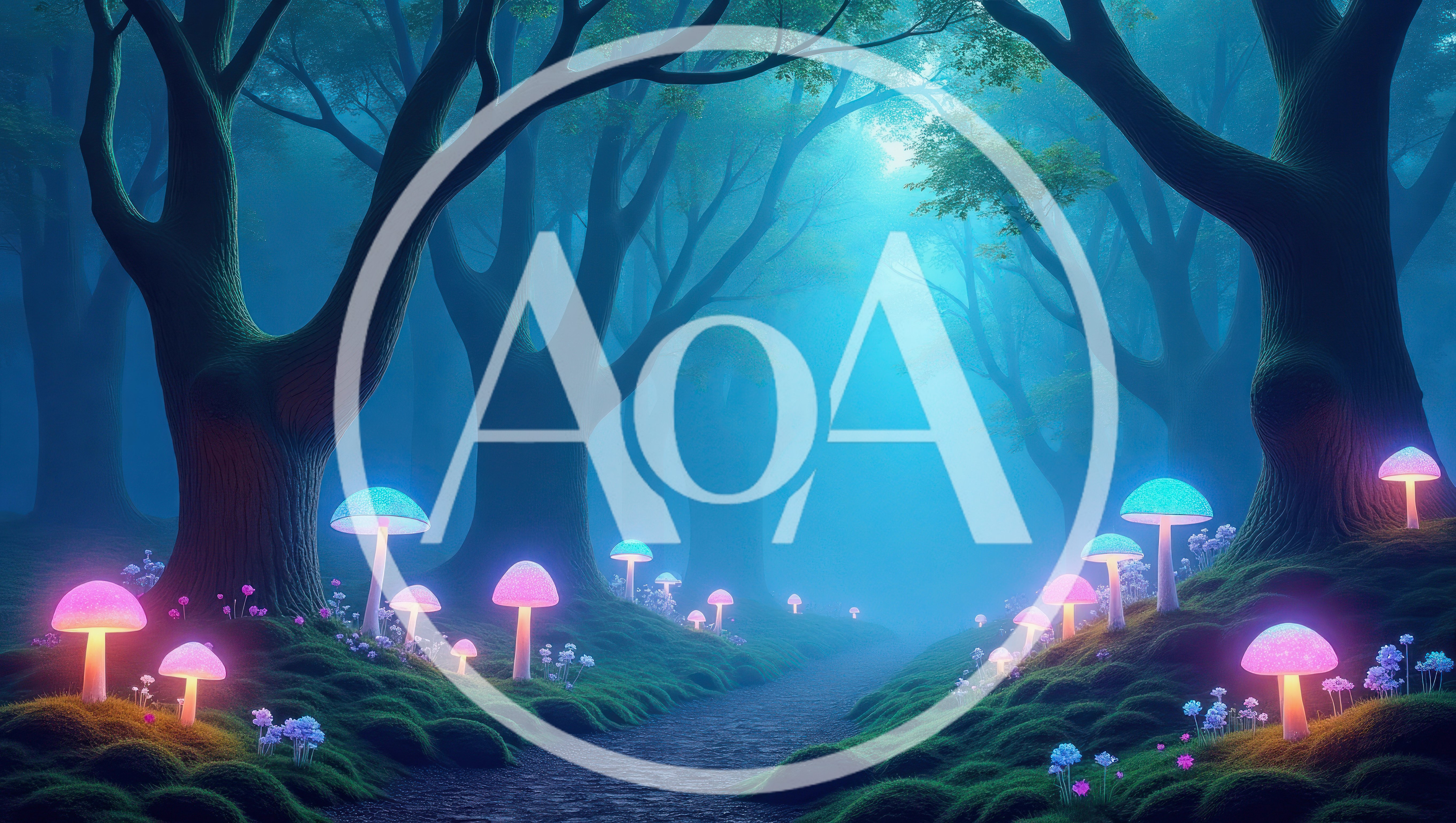 Enchanted Forest Path With Glowing Bioluminescent Mushrooms