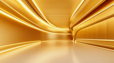 Futuristic Golden Corridor With Soft Ambient Lighting