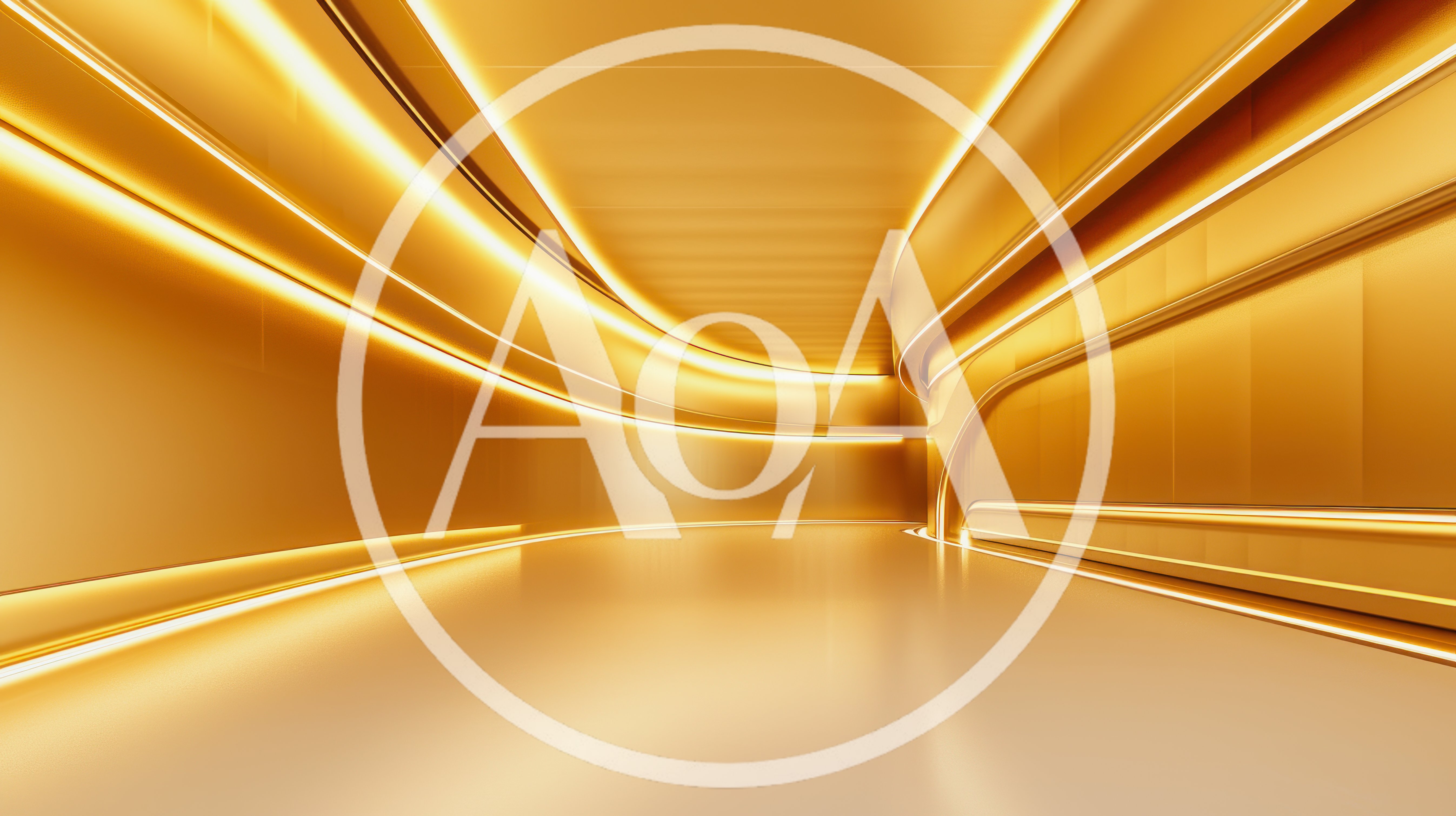 Futuristic Golden Corridor With Soft Ambient Lighting