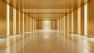 Modern Golden Hallway With Glowing Vertical Lights