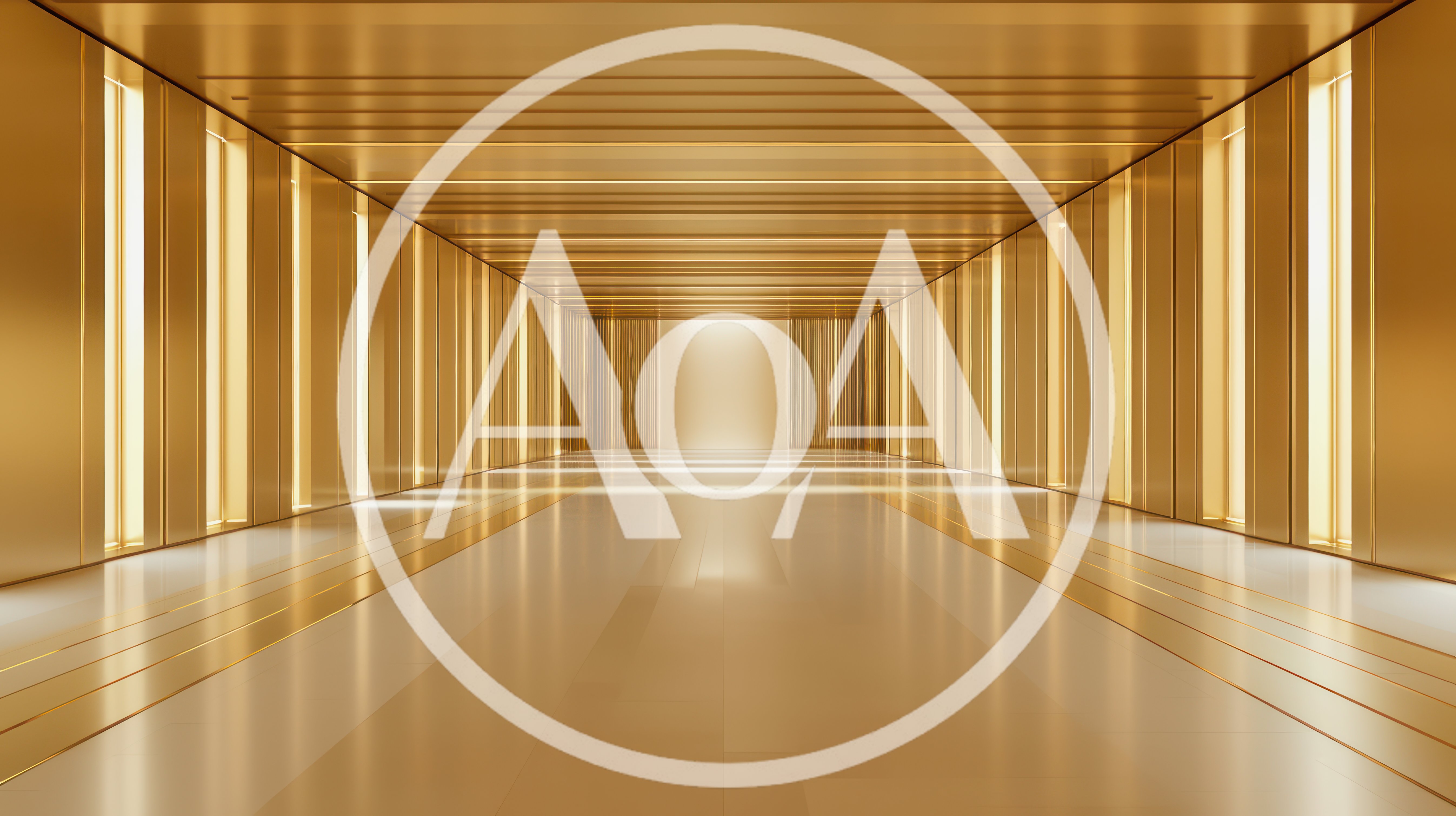 Modern Golden Hallway With Glowing Vertical Lights
