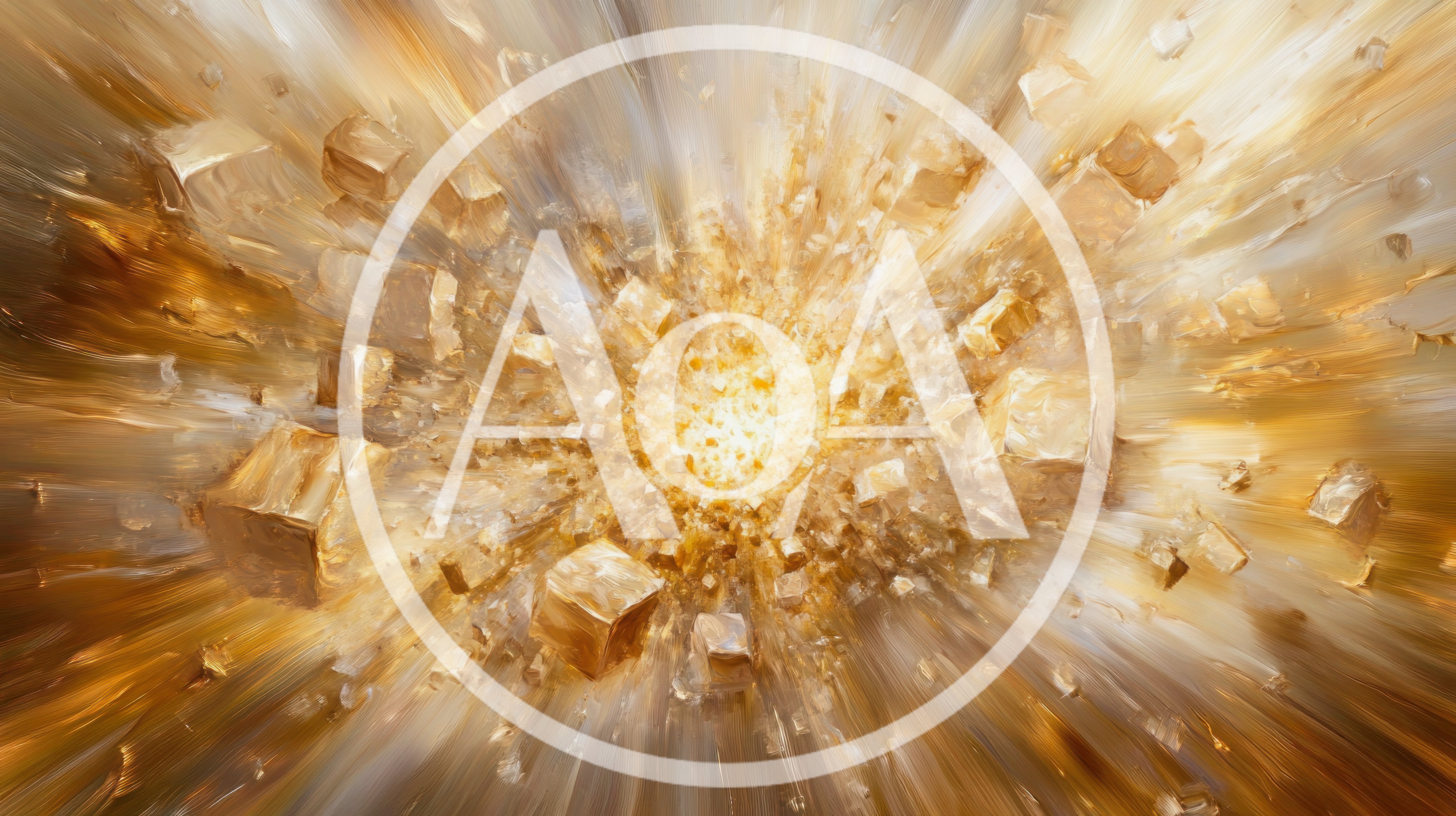 Abstract Golden Cubes Exploding In Radiant Light