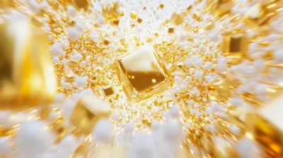 Abstract Motion Background With Floating Gold And White Cubes