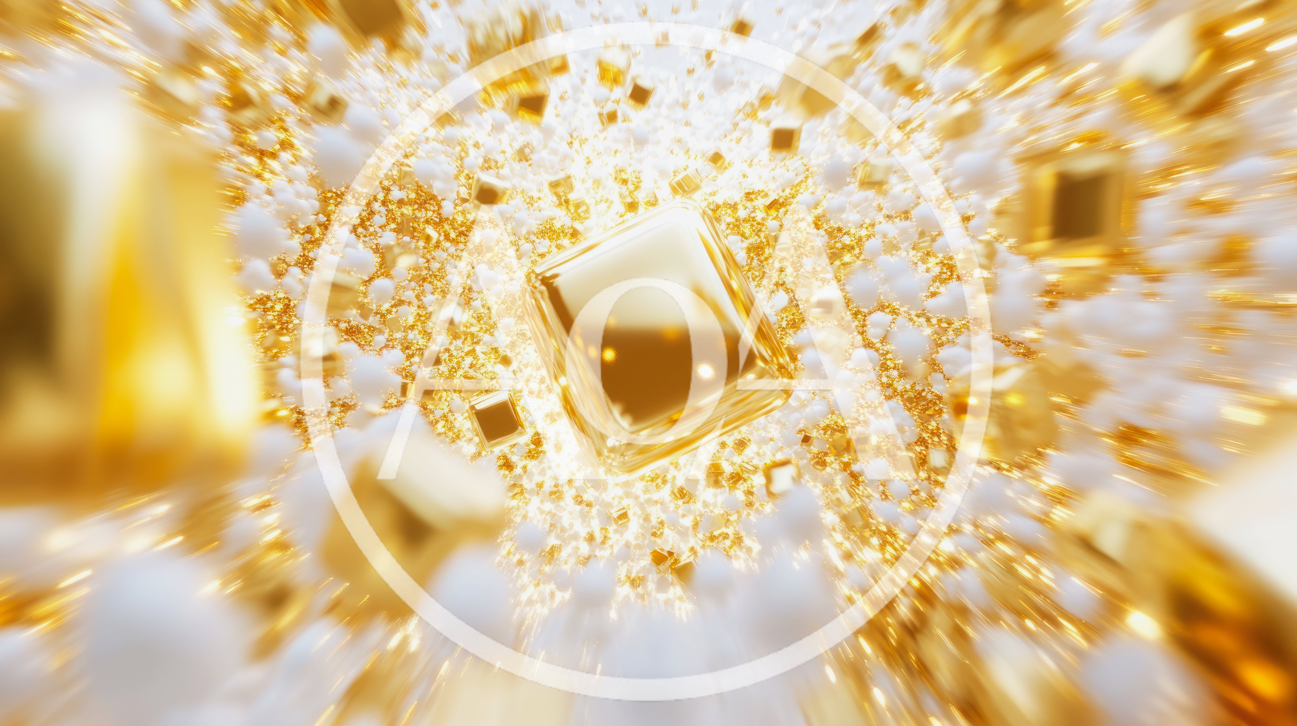 Abstract Motion Background With Floating Gold And White Cubes