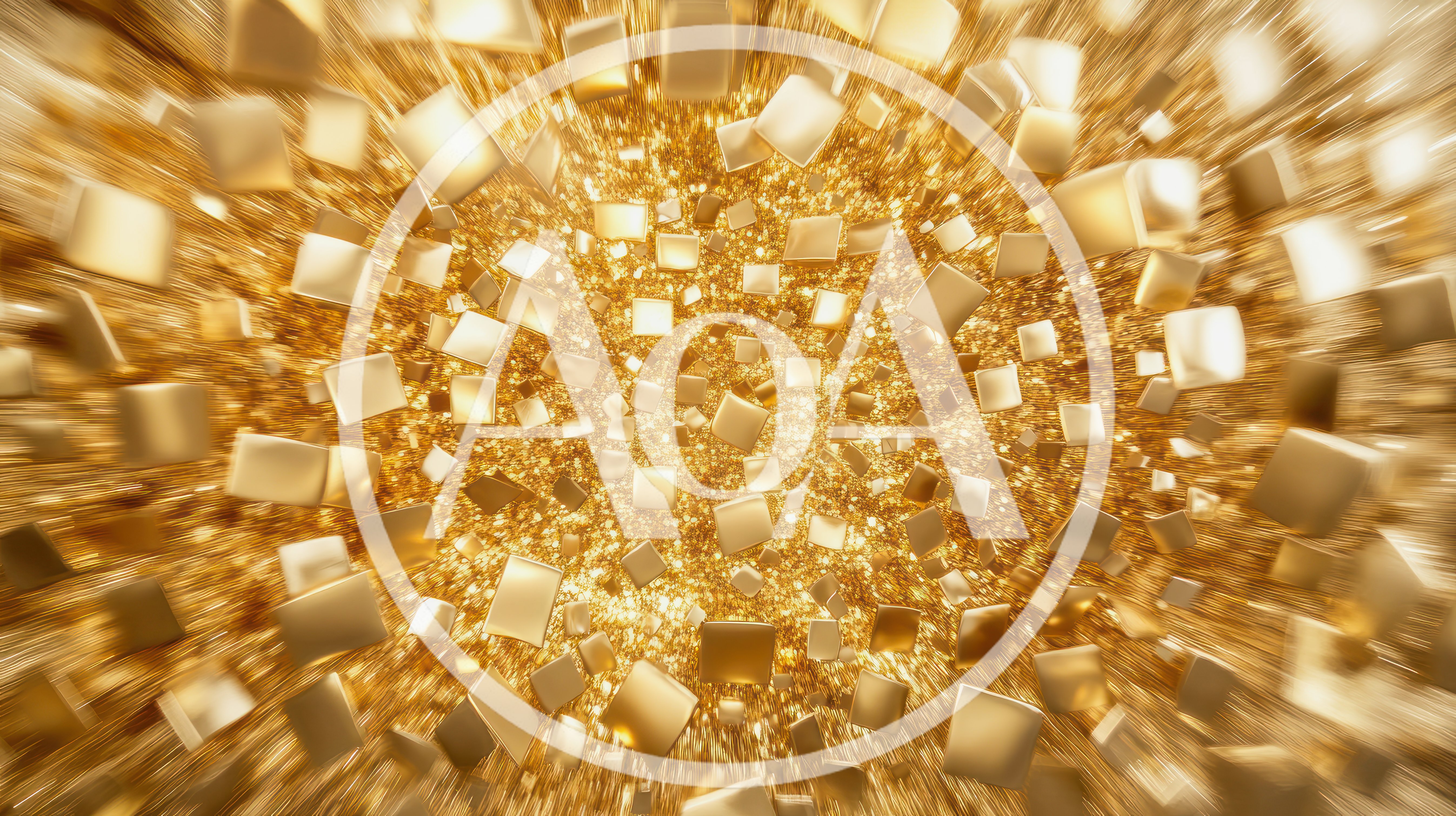 Abstract Golden Cubes Floating In Motion