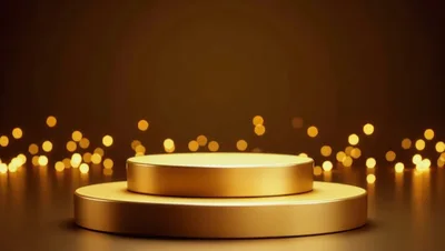 Golden Two Tiered Display Pedestal With Bokeh Lights