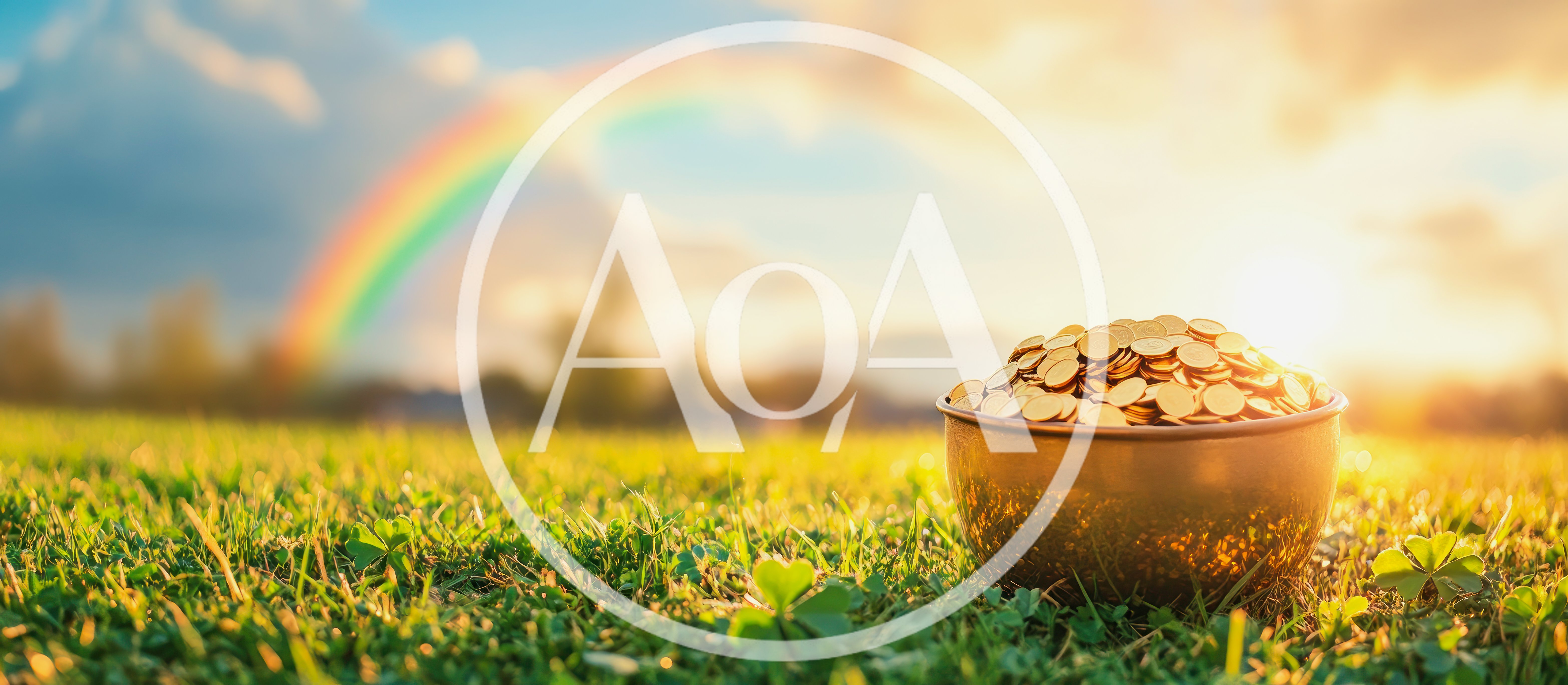 Pot Of Gold Coins On Grassy Field