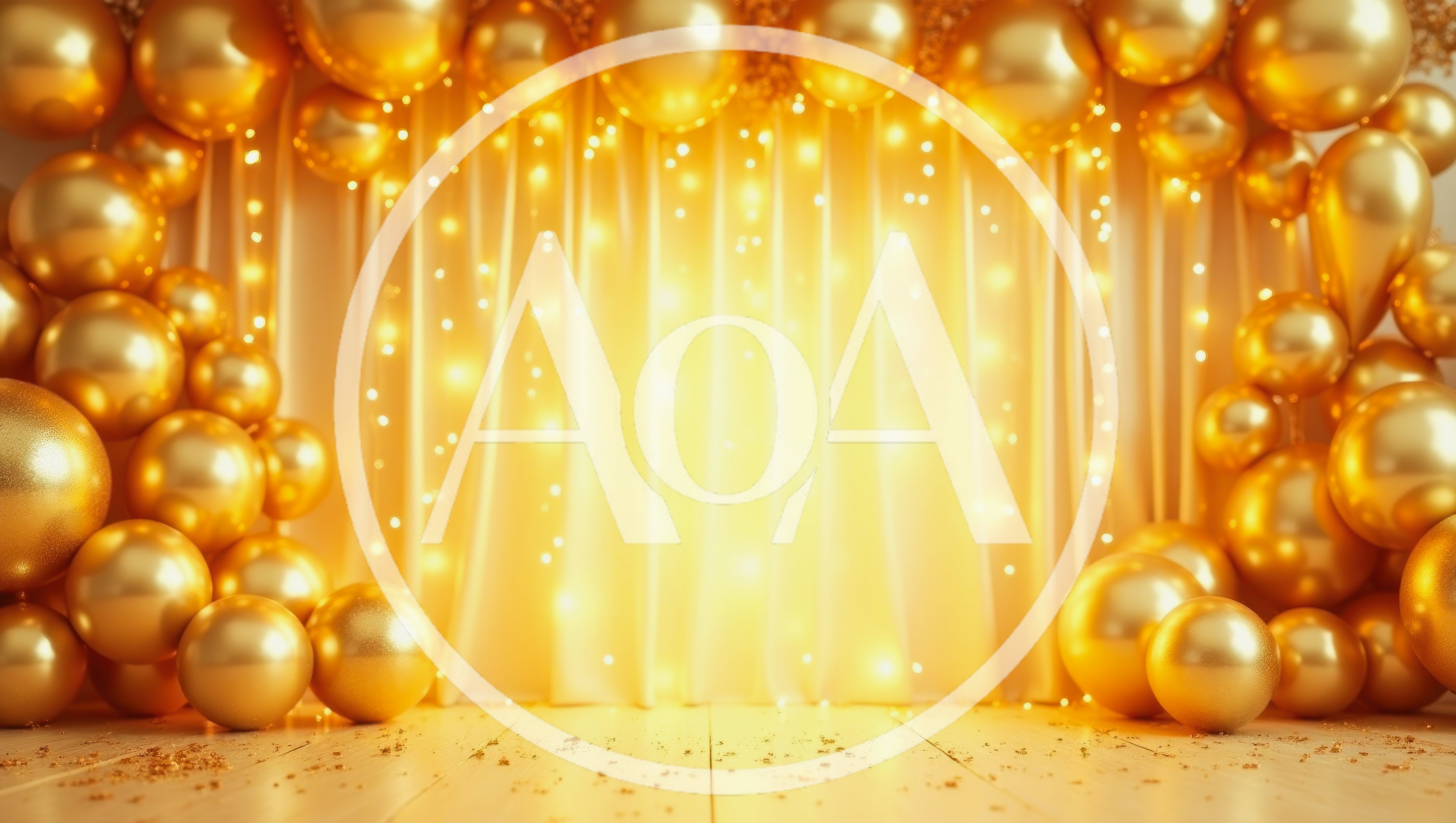 Golden Balloon Arch With Sparkling Curtain Backdrop