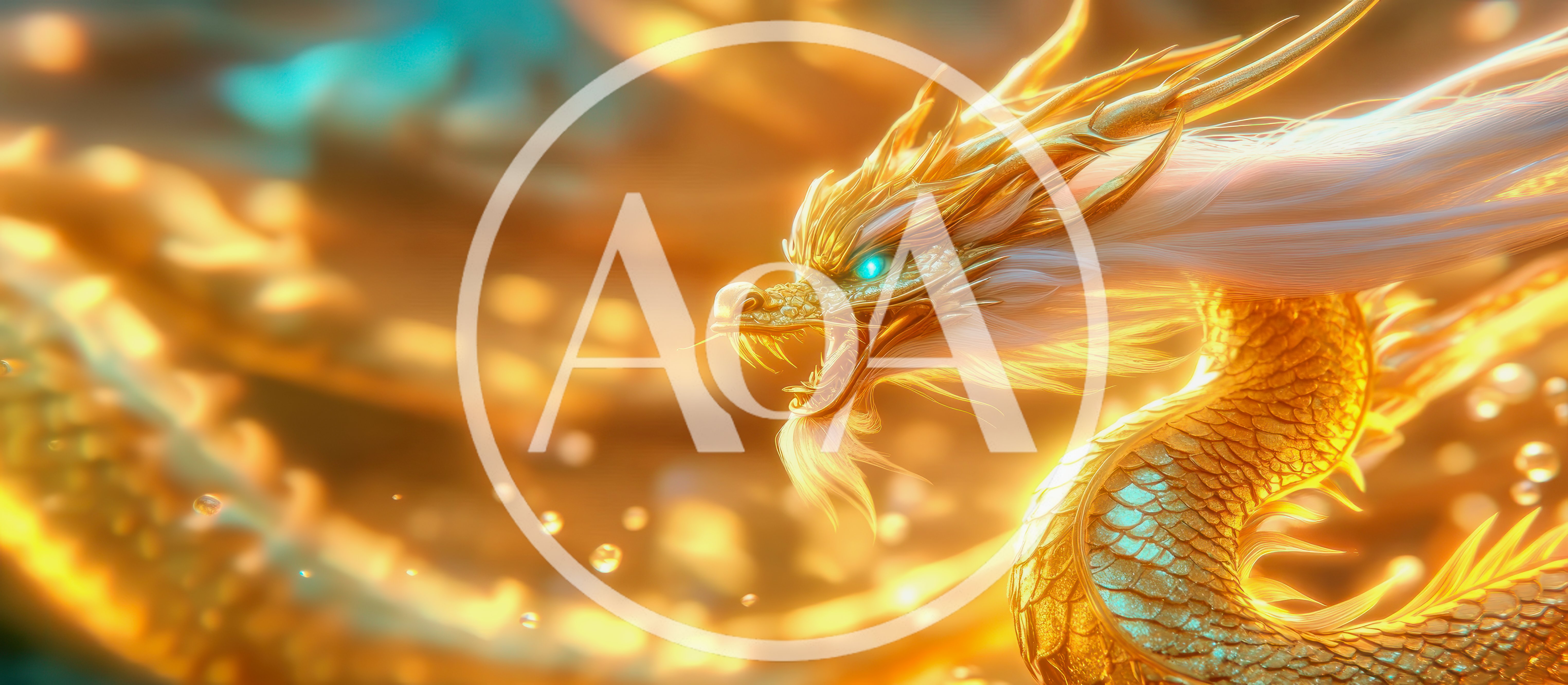 Golden Chinese Dragon Swimming Through Glowing Water