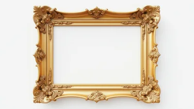 Ornate Gold Baroque Picture Frame On White Background