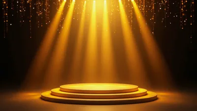 Empty Golden Stage With Spotlight Illumination