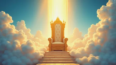 Golden Throne Atop Heavenly Staircase in Clouds