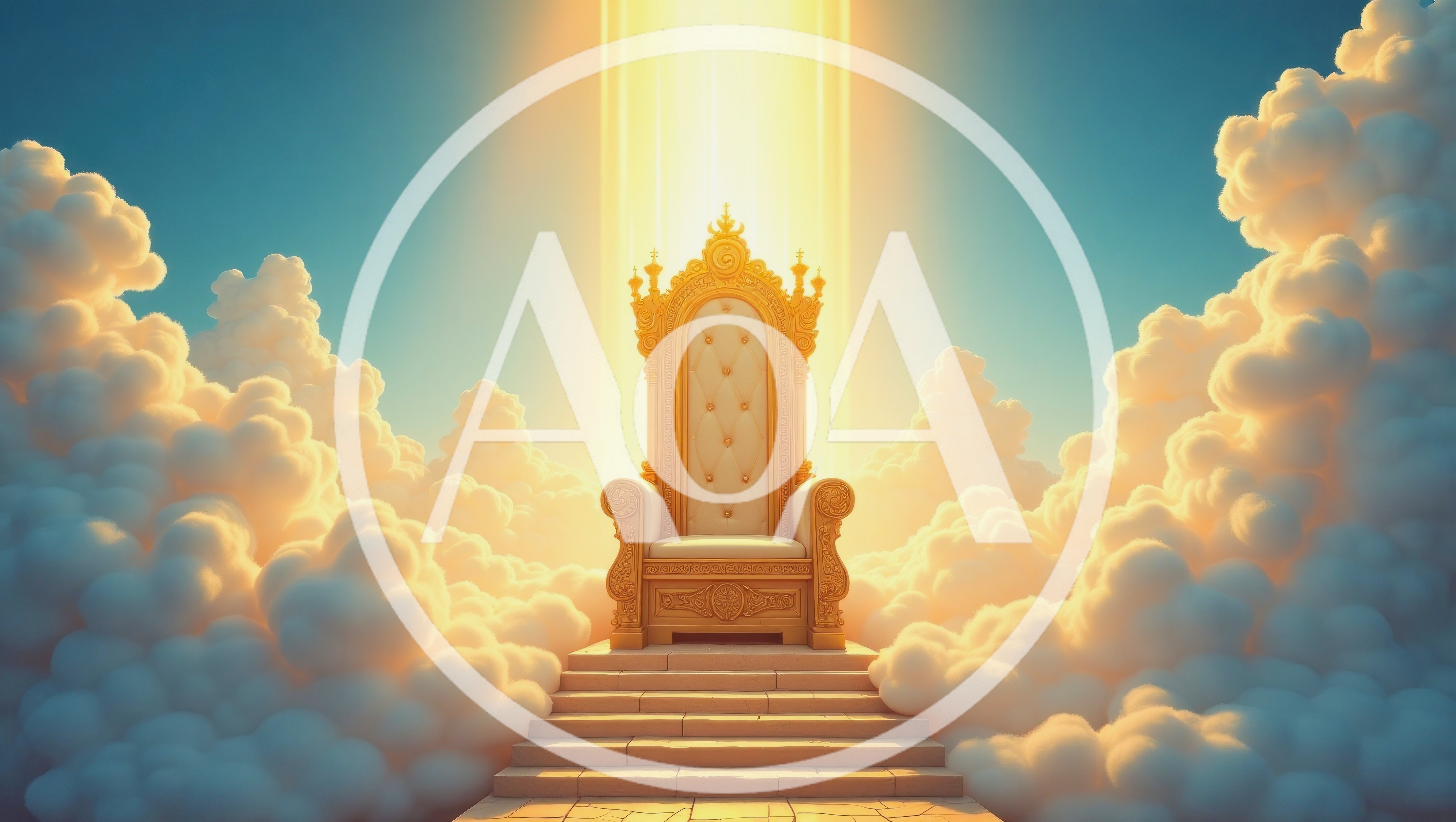Golden Throne Atop Heavenly Staircase in Clouds