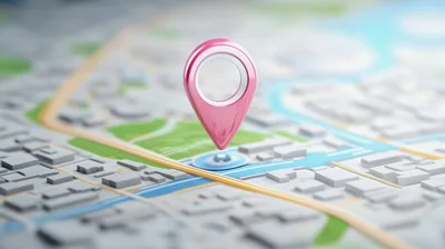 3D Map Pin Floating Over Stylized City Model
