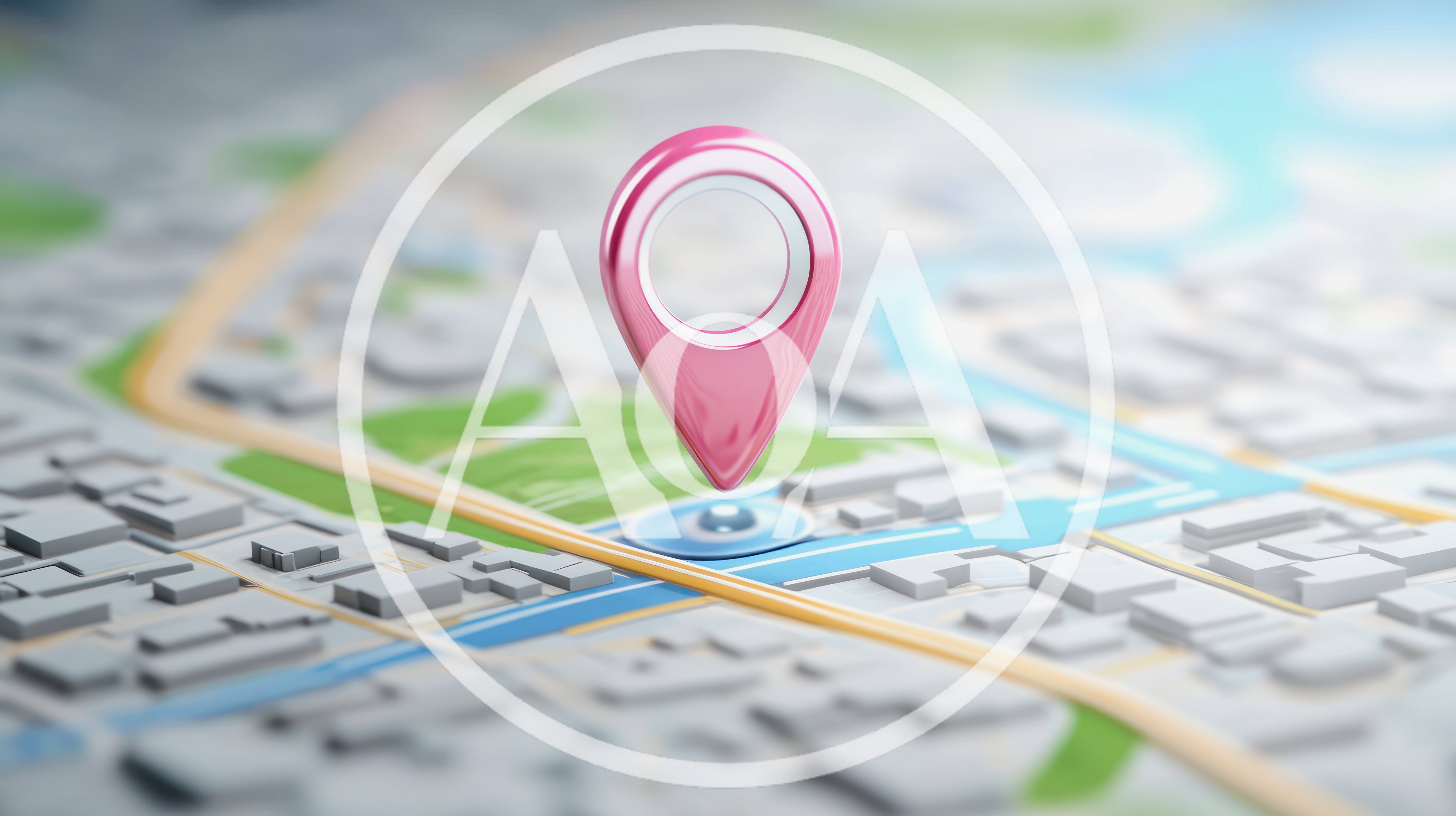 3D Map Pin Floating Over Stylized City Model
