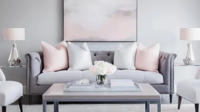 Modern Living Room Interior With Grey Sofa