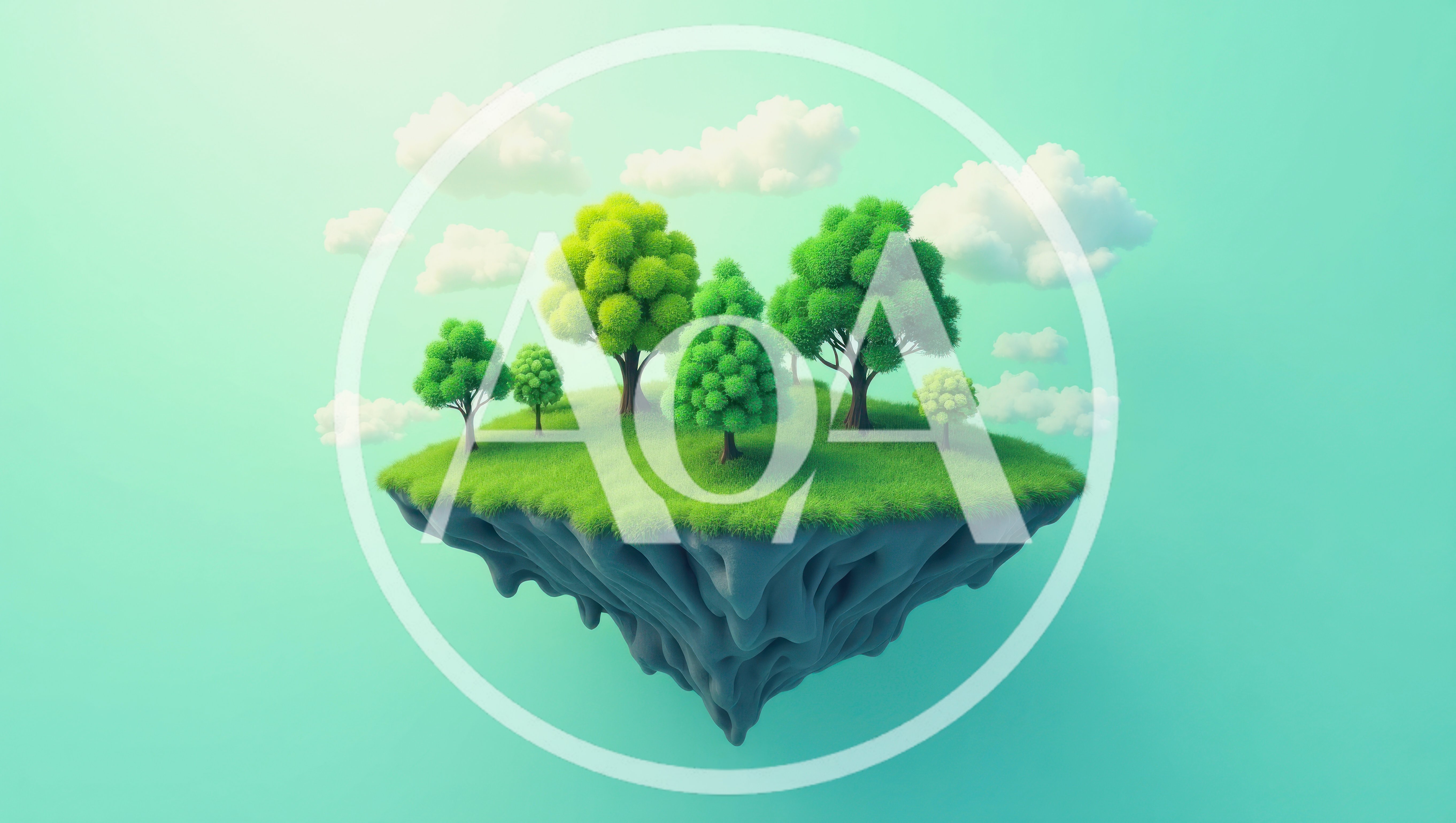 Floating Island With Lush Green Trees And Clouds