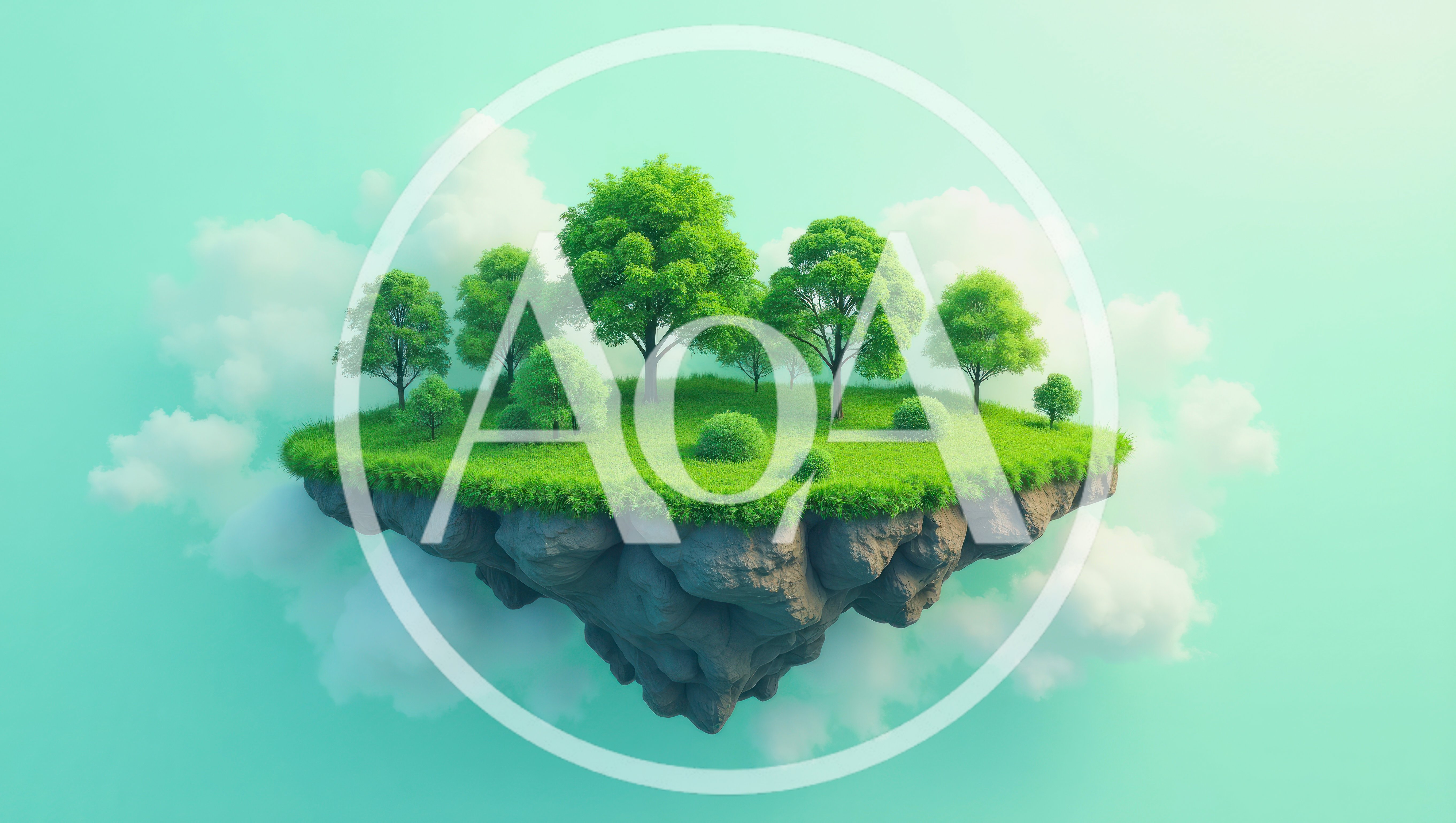 Floating Island With Lush Green Trees And Clouds