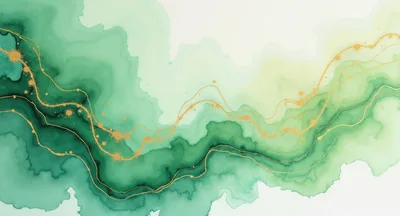 Abstract Green Watercolor Background With Gold Veins