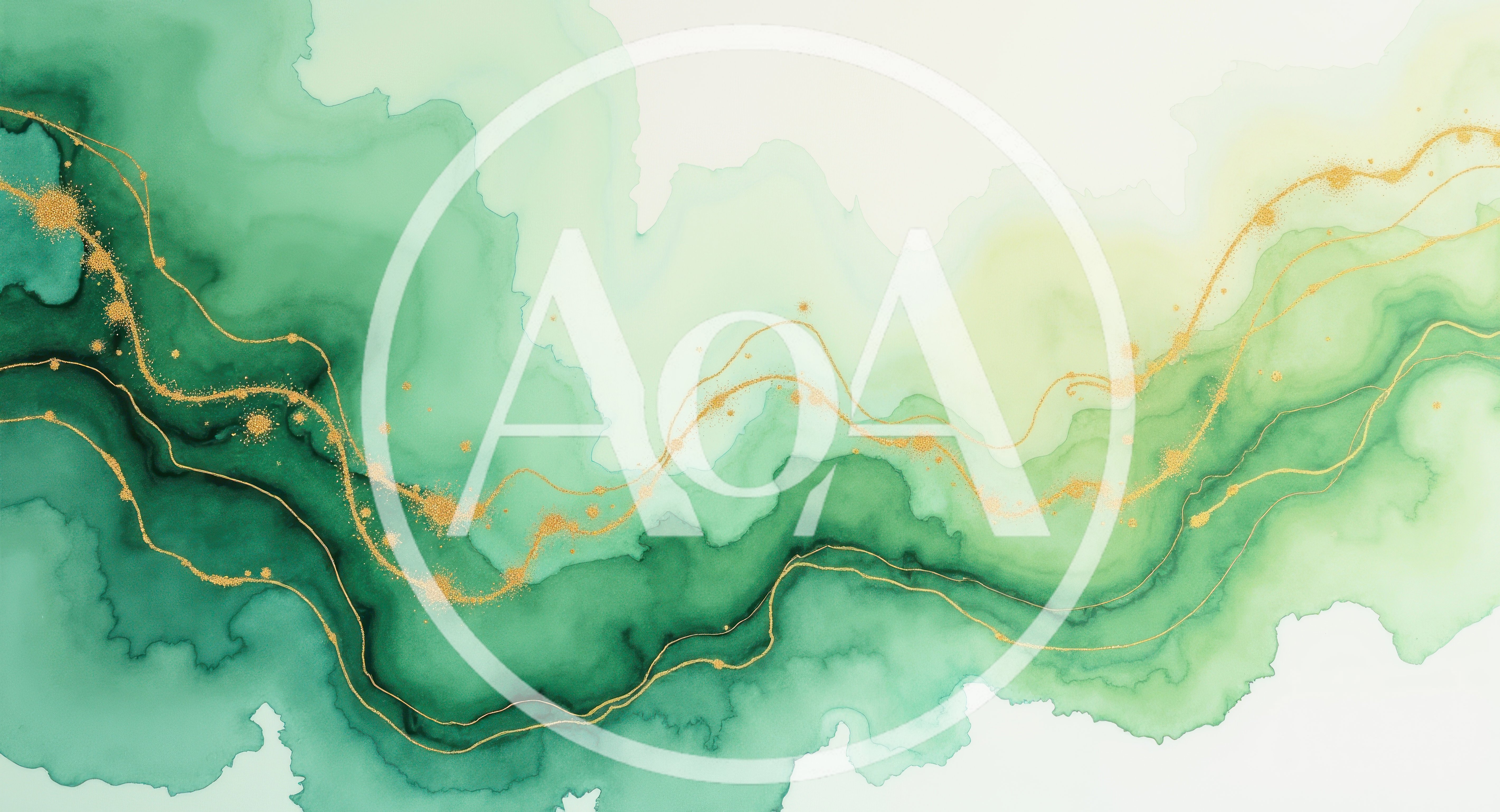 Abstract Green Watercolor Background With Gold Veins