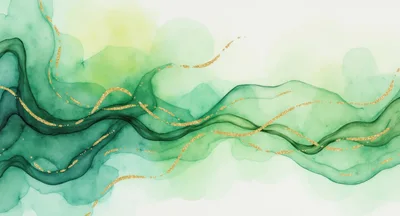 Abstract Green Watercolor Background With Gold Glitter Accents