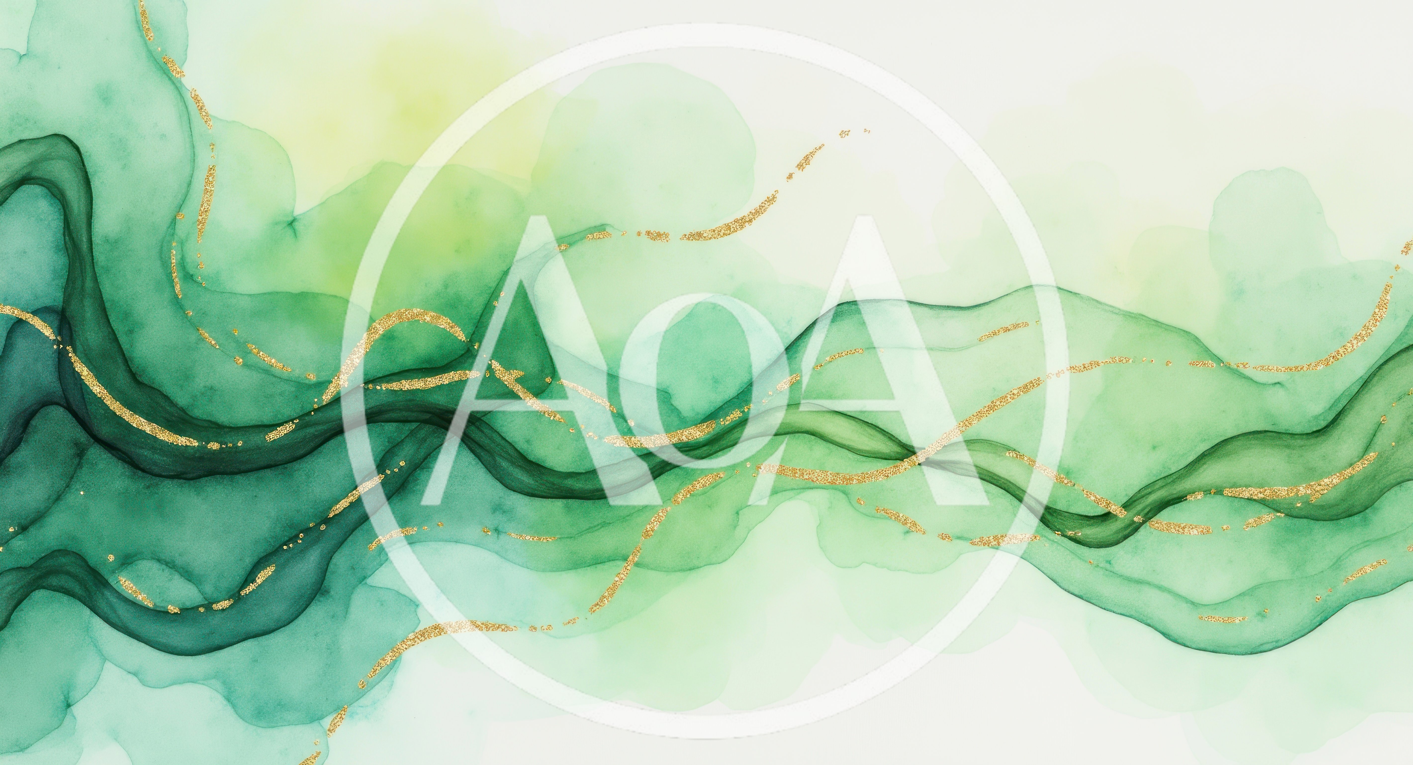 Abstract Green Watercolor Background With Gold Glitter Accents