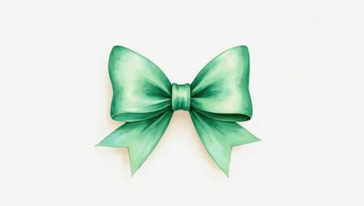 Green Satin Ribbon Bow Isolated On White Background