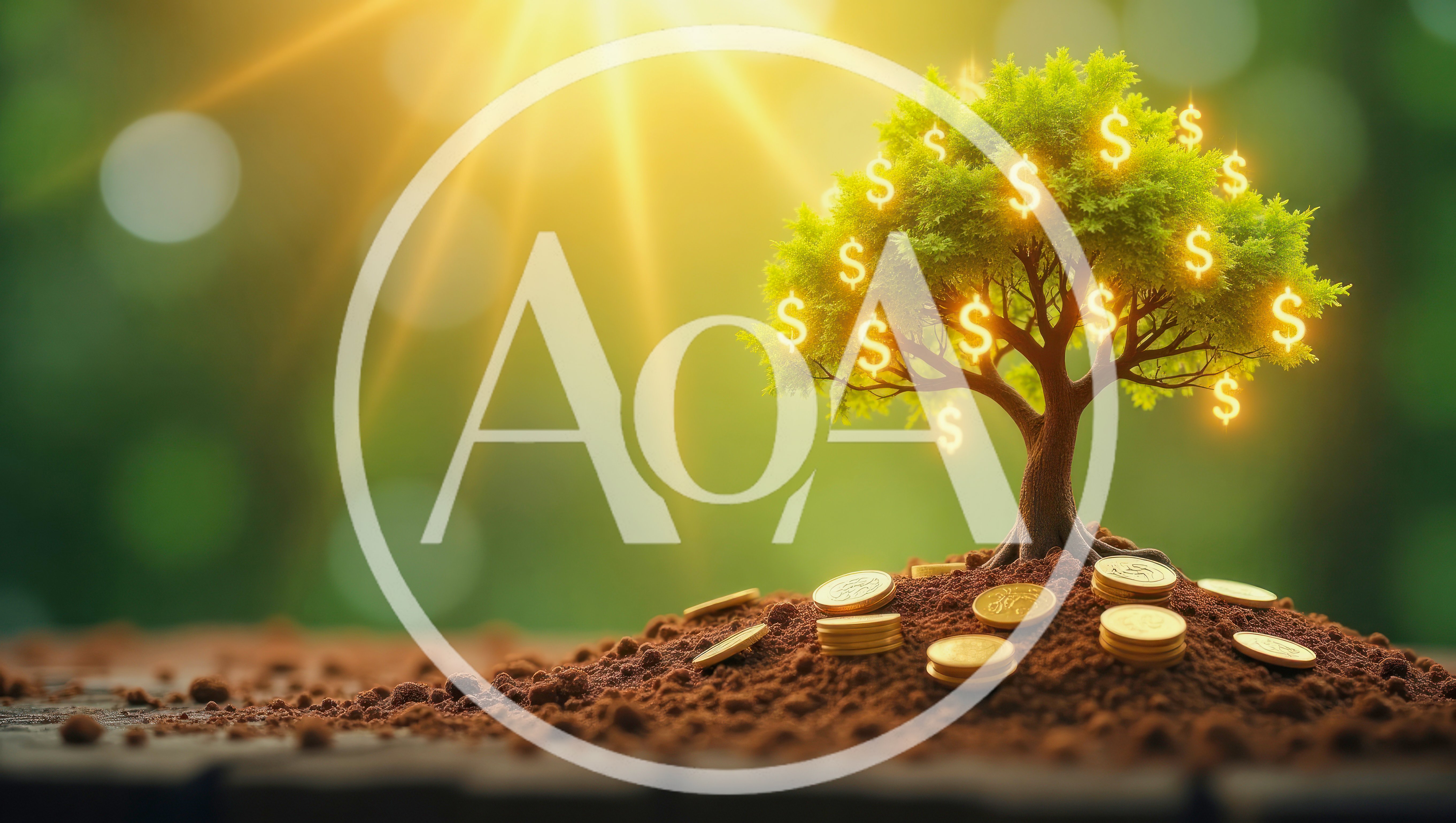 Glowing Money Tree Growing From Gold Coins