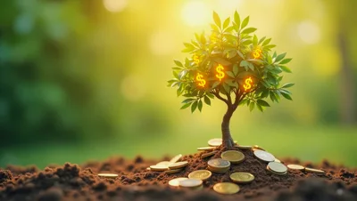 Small Tree Growing From A Pile Of Gold Coins