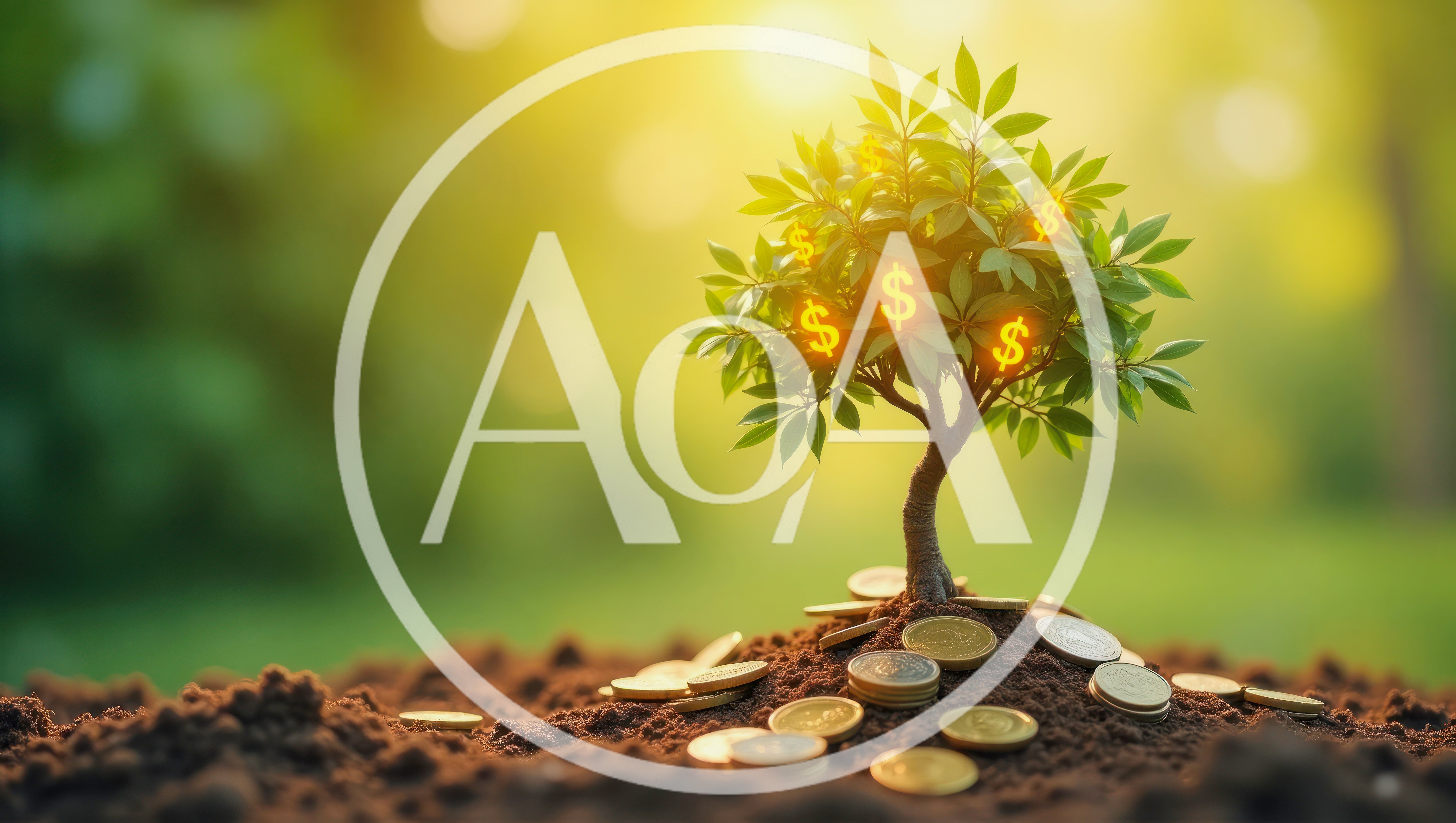 Small Tree Growing From A Pile Of Gold Coins