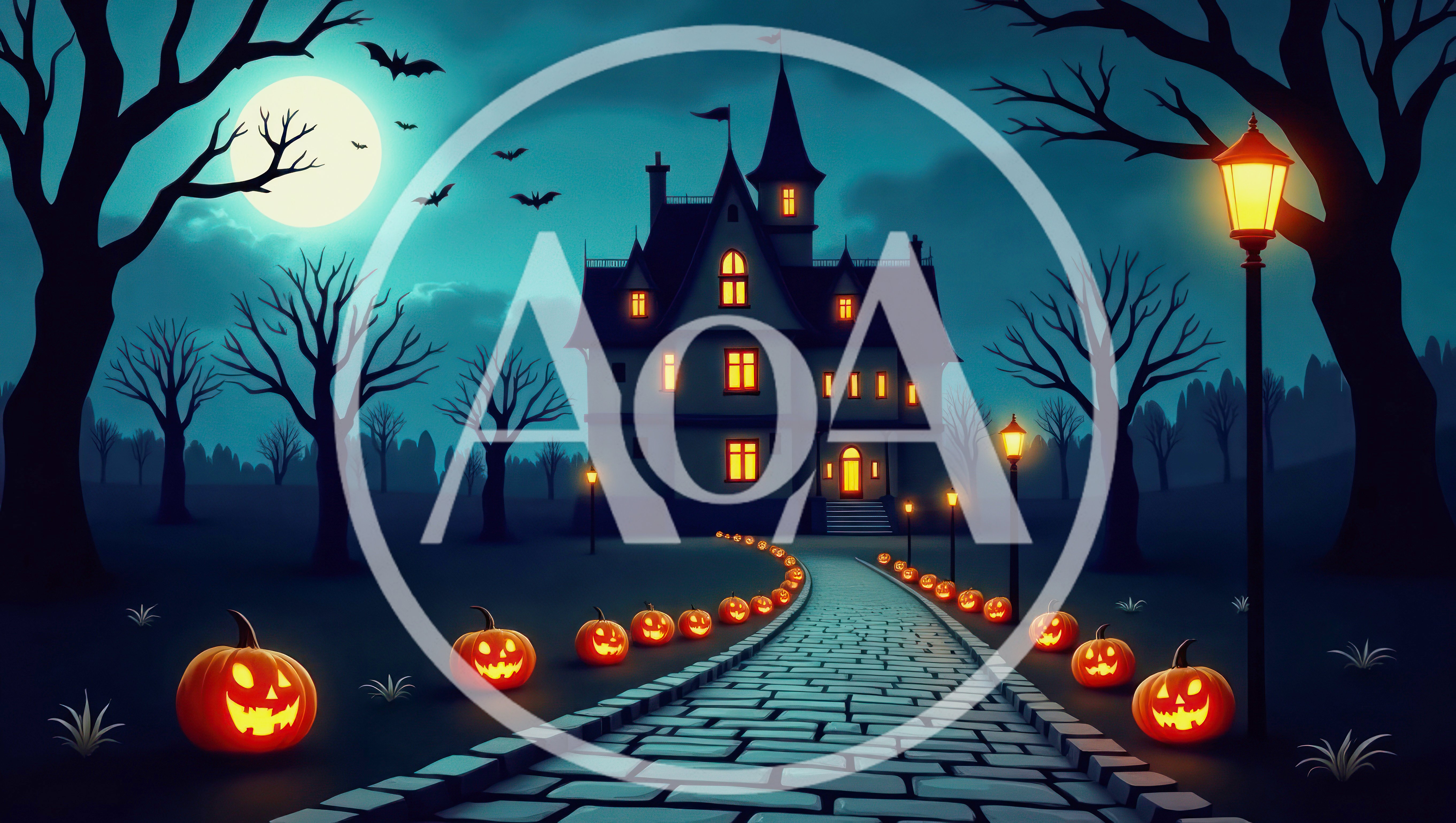 Haunted Mansion With Jack O Lantern Path At Night