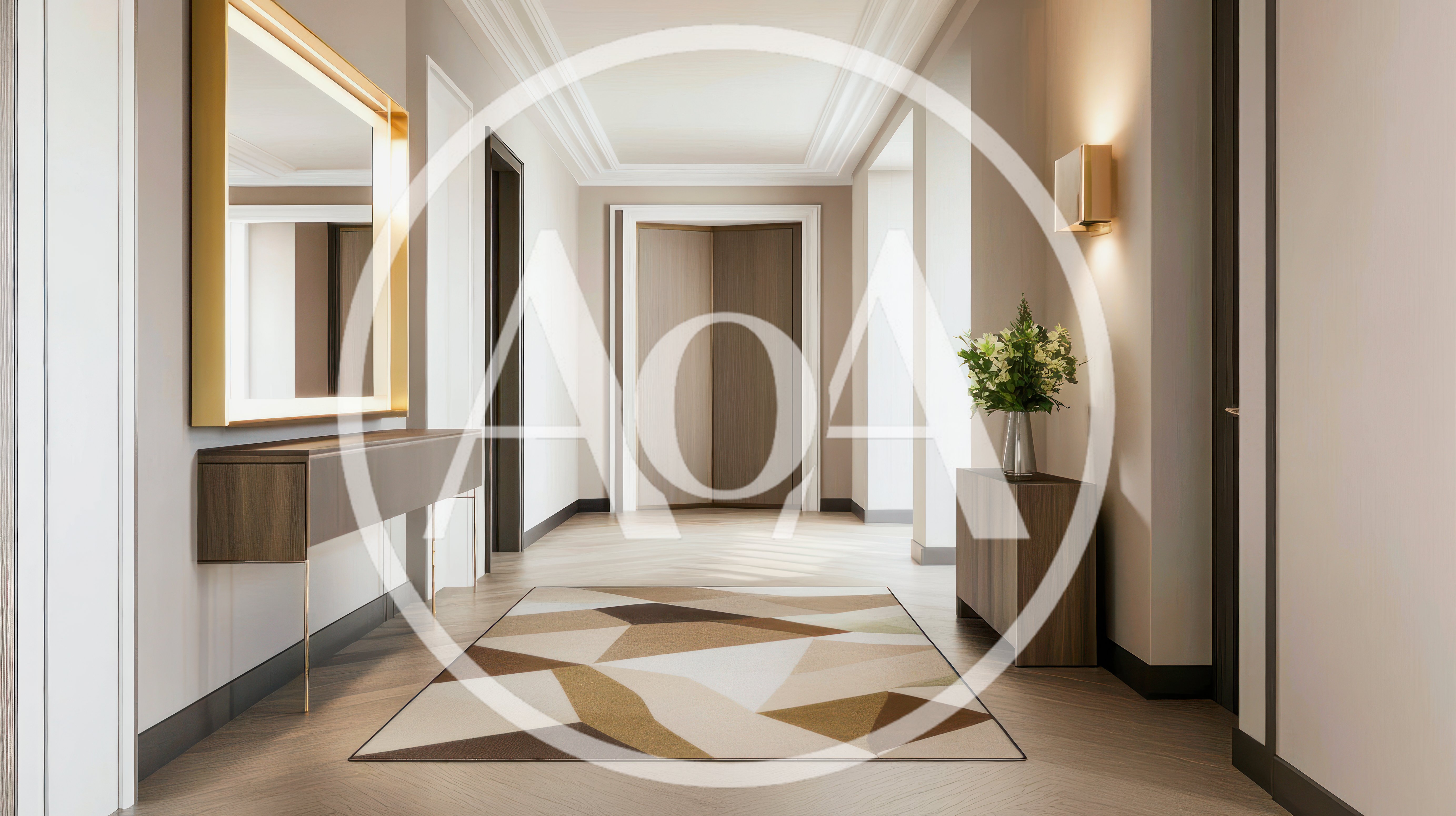 Modern Luxury Hallway Interior With Geometric Rug