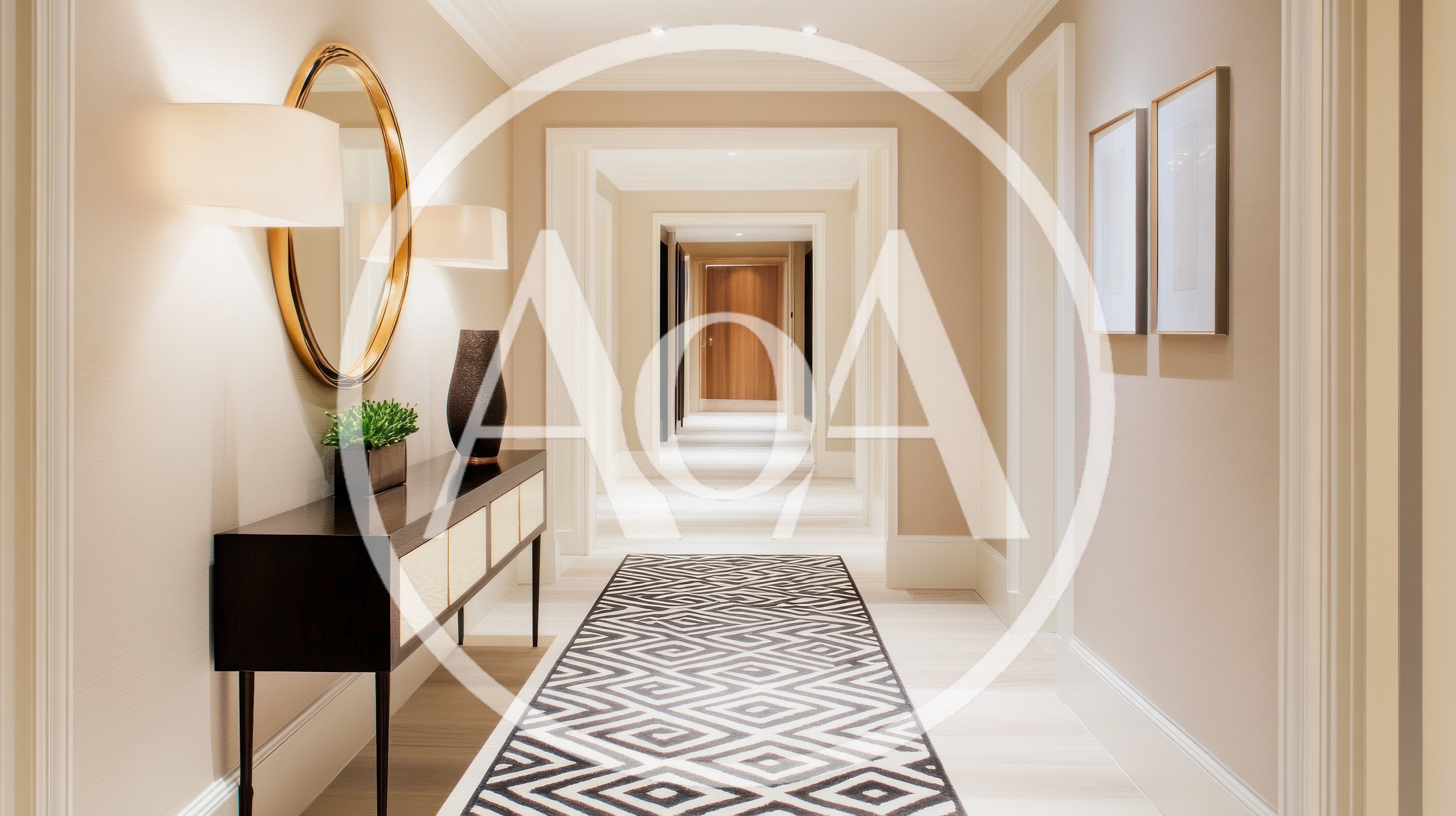 Modern Luxury Hotel Hallway With Geometric Carpet