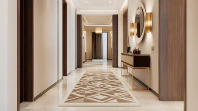 Modern Luxury Hallway Interior With Geometric Rug
