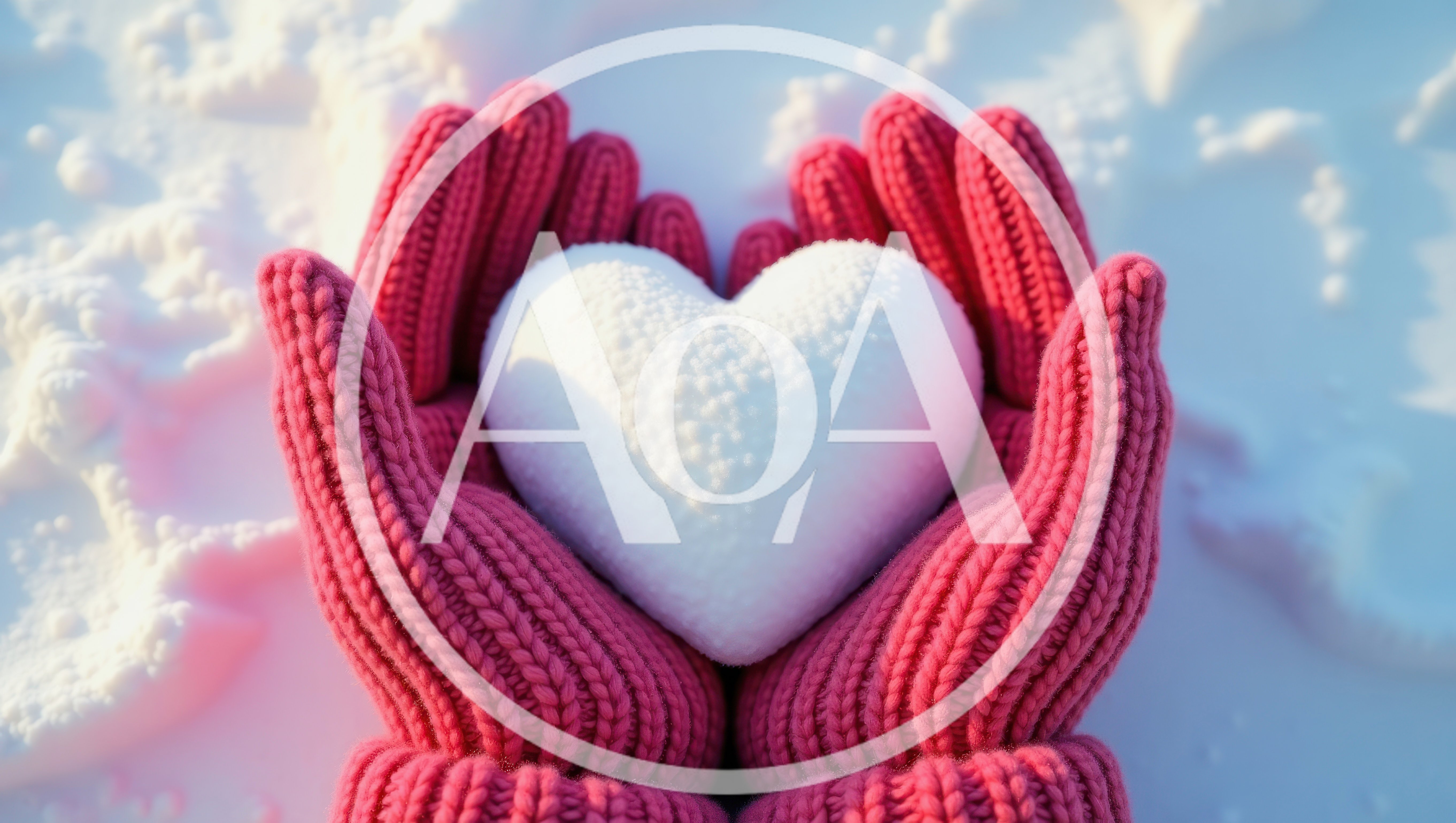 Hands In Pink Knitted Mittens Holding A Snow Heart