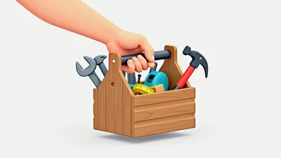 3D Illustration of Hand Carrying Wooden Toolbox