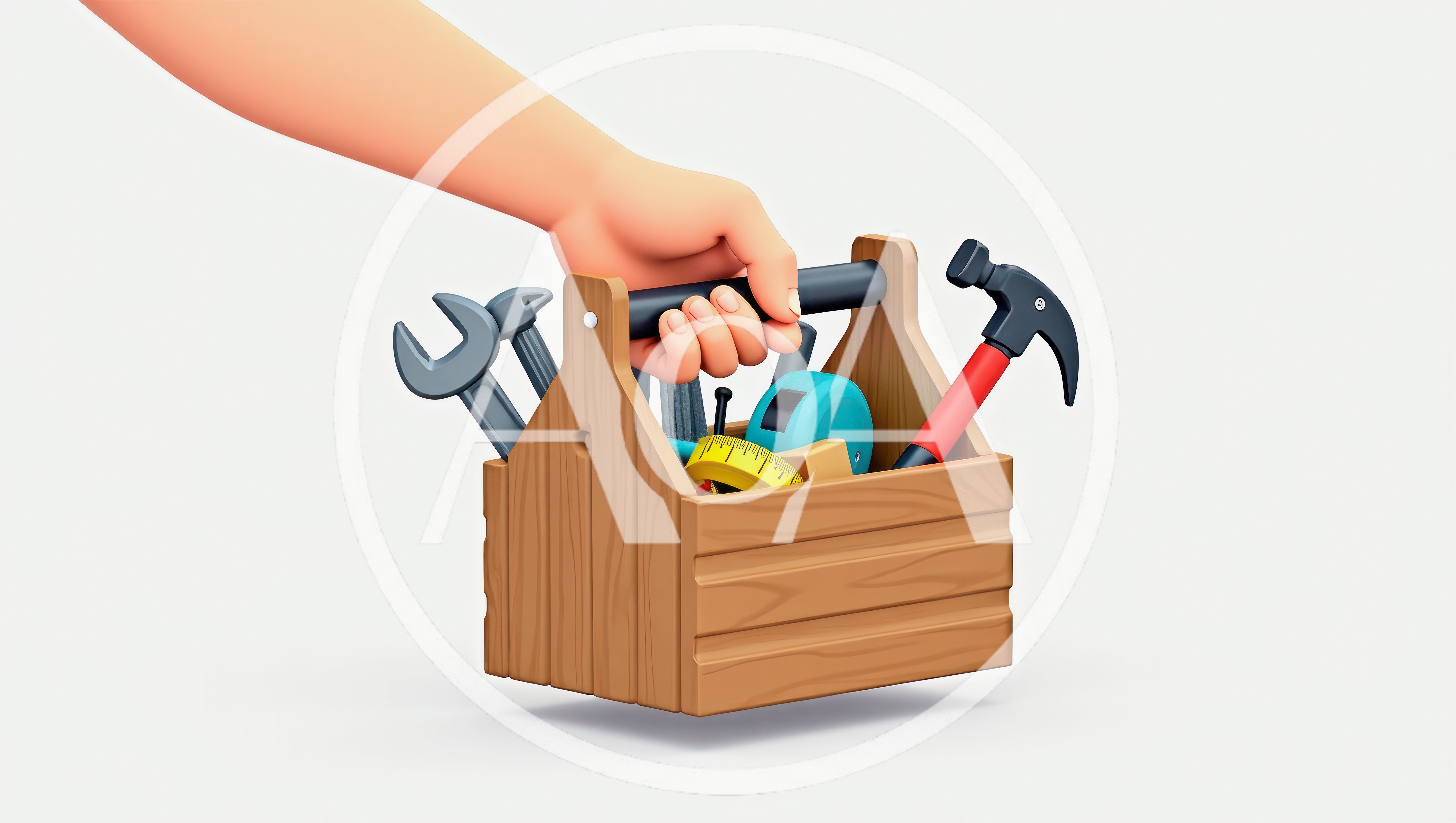 3D Illustration of Hand Carrying Wooden Toolbox