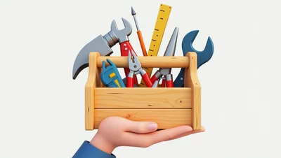 3D Illustration Of A Hand Holding A Wooden Toolbox