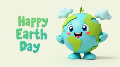 3D Cartoon Earth Character Celebrating Earth Day