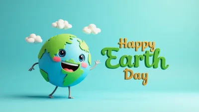 3D Cartoon Earth Character Celebrating Earth Day