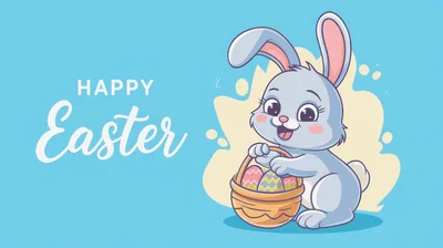 Cute Cartoon Easter Bunny Holding A Basket Of Eggs