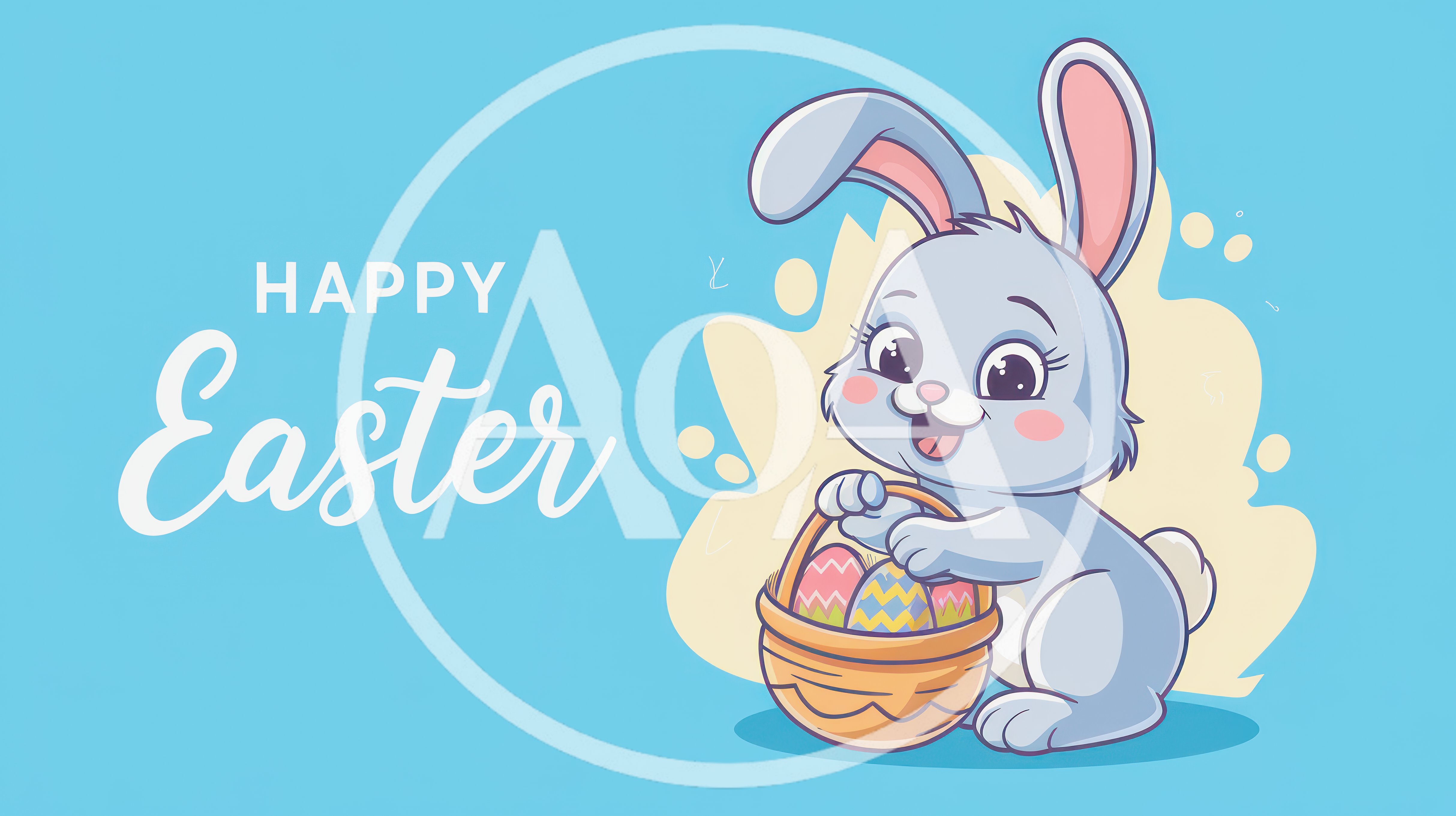 Cute Cartoon Easter Bunny Holding A Basket Of Eggs