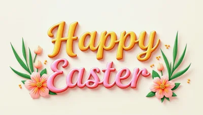 Happy Easter 3D Typography With Floral Decorations