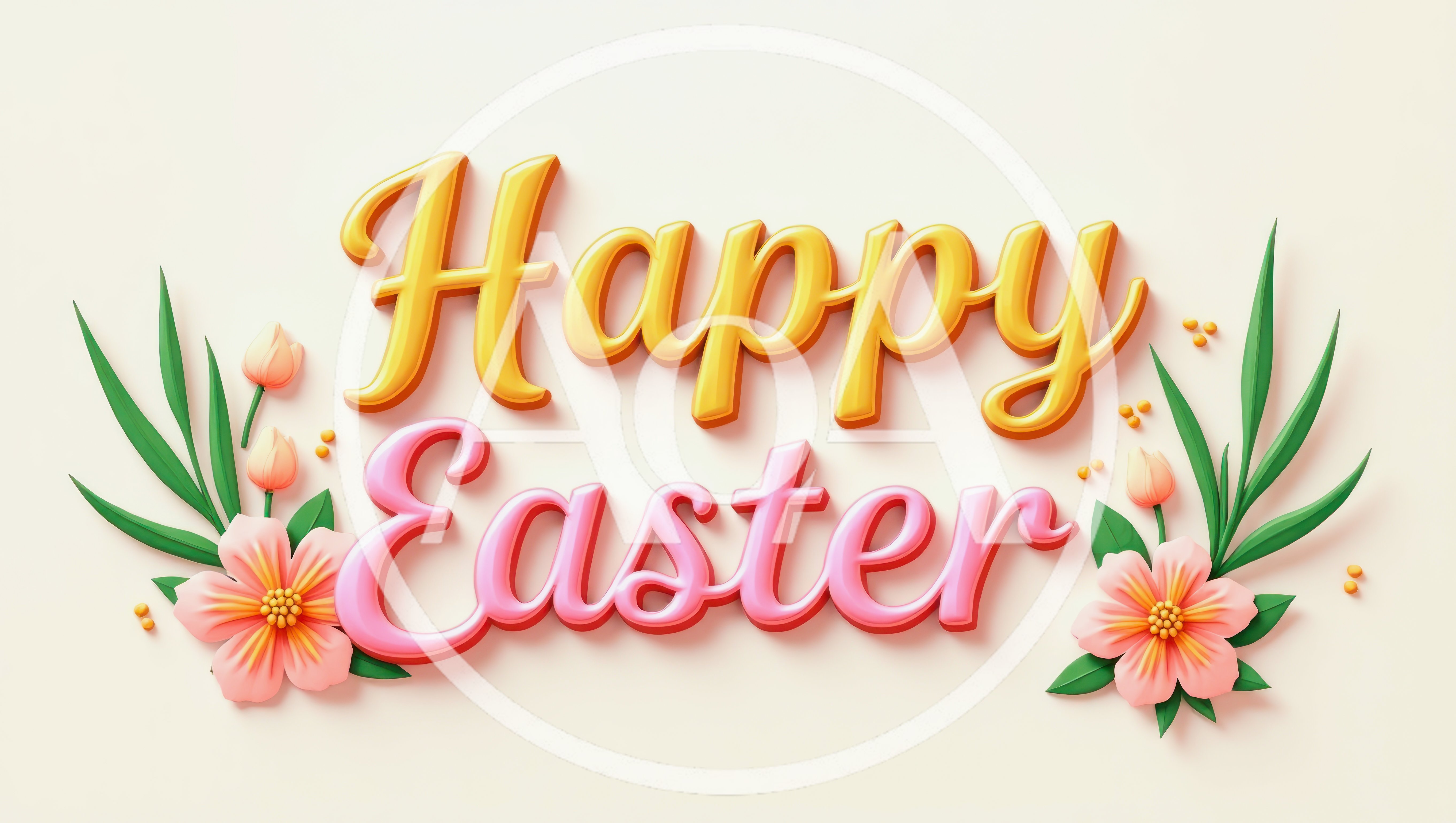 Happy Easter 3D Typography With Floral Decorations