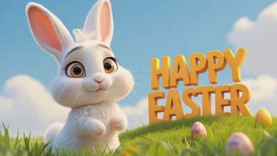 Cute 3D Animated White Easter Bunny