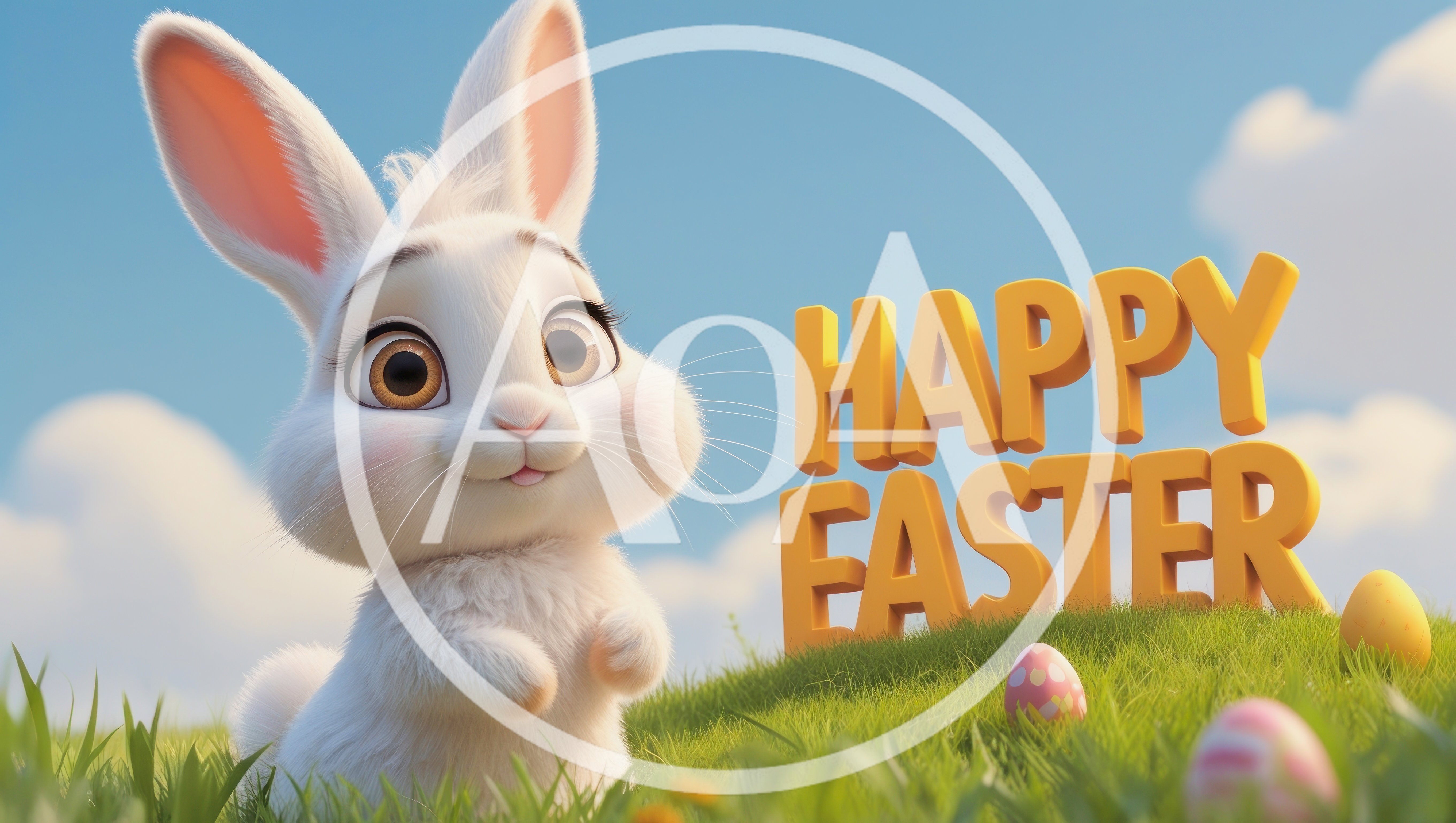 Cute 3D Animated White Easter Bunny