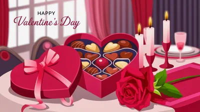 Heart Shaped Chocolate Box And Rose For Valentine Day